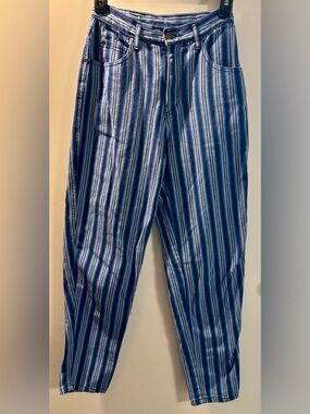 Vintage 90s Liz Wear Navy and White Striped Button-Down Pants